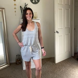 Grey striped knit romper